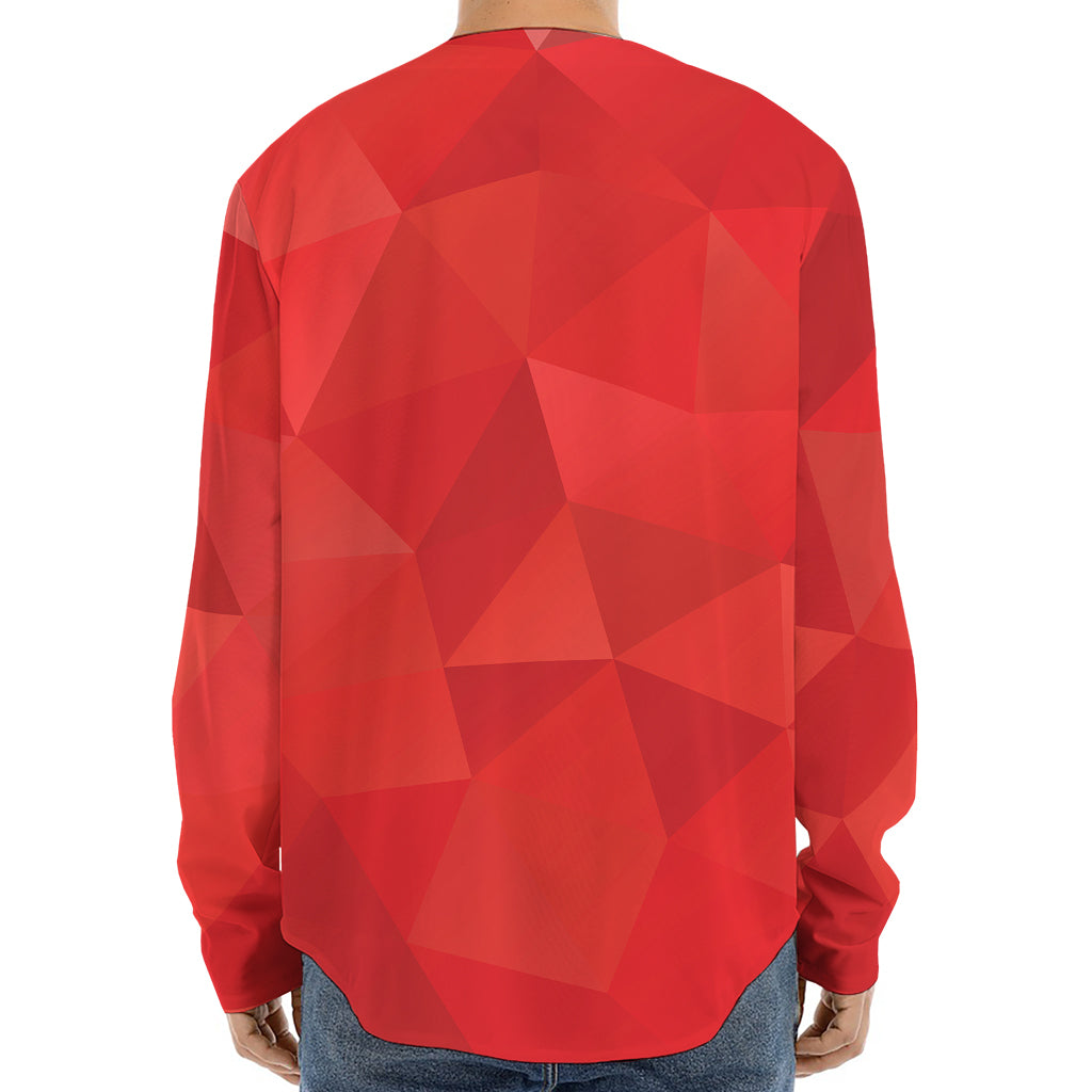 Red Polygonal Geometric Print Long Sleeve Baseball Jersey