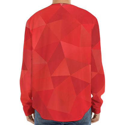Red Polygonal Geometric Print Long Sleeve Baseball Jersey