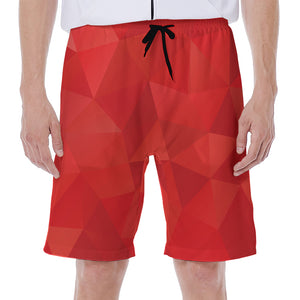 Red Polygonal Geometric Print Men's Beach Shorts