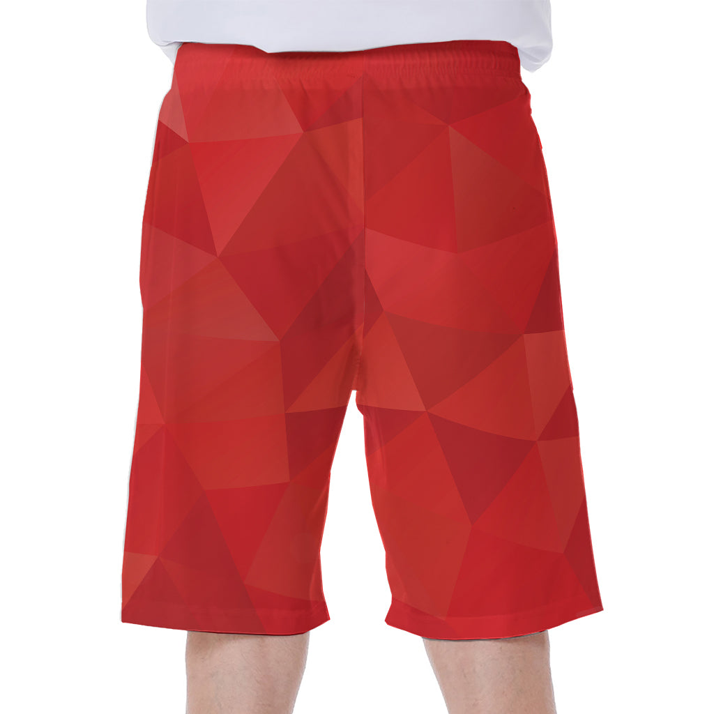 Red Polygonal Geometric Print Men's Beach Shorts