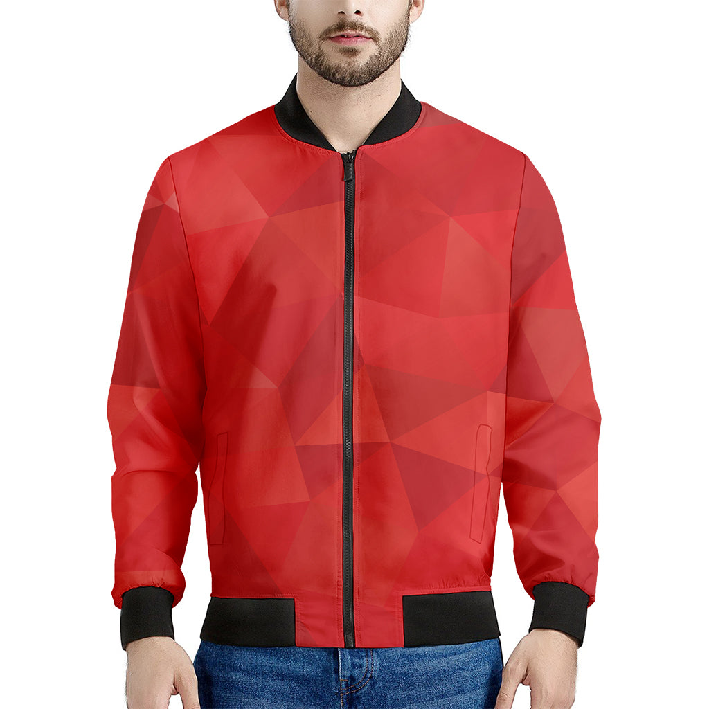 Red Polygonal Geometric Print Men's Bomber Jacket