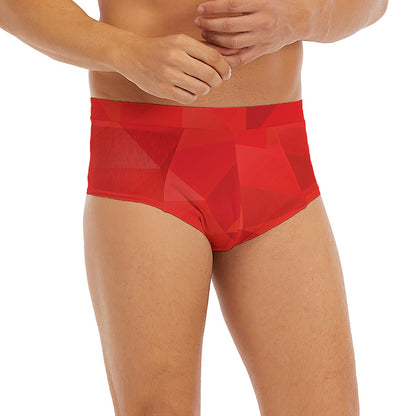 Red Polygonal Geometric Print Men's Briefs