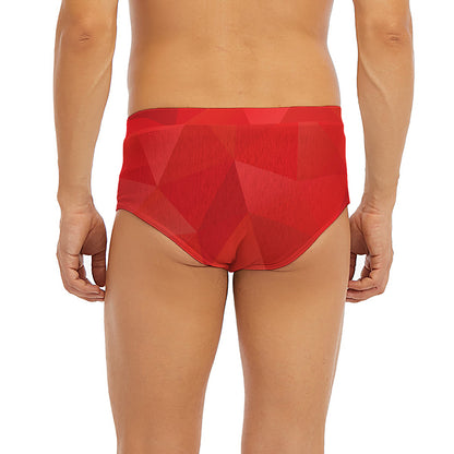 Red Polygonal Geometric Print Men's Briefs