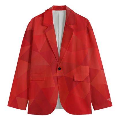 Red Polygonal Geometric Print Men's Cotton Blazer