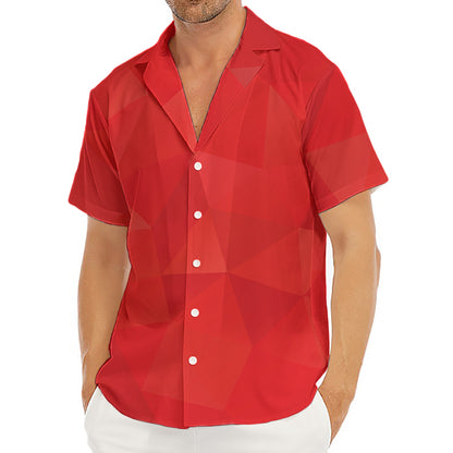 Red Polygonal Geometric Print Men's Deep V-Neck Shirt