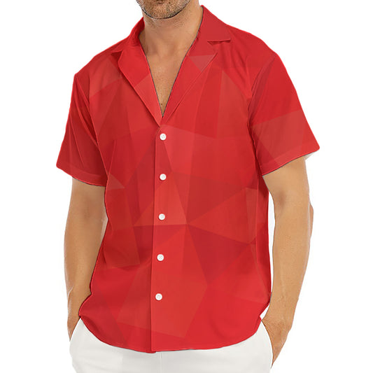 Red Polygonal Geometric Print Men's Deep V-Neck Shirt