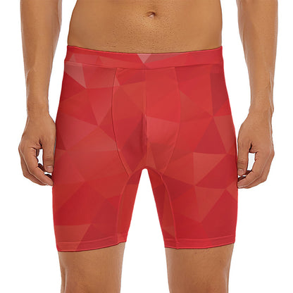 Red Polygonal Geometric Print Men's Long Boxer Briefs