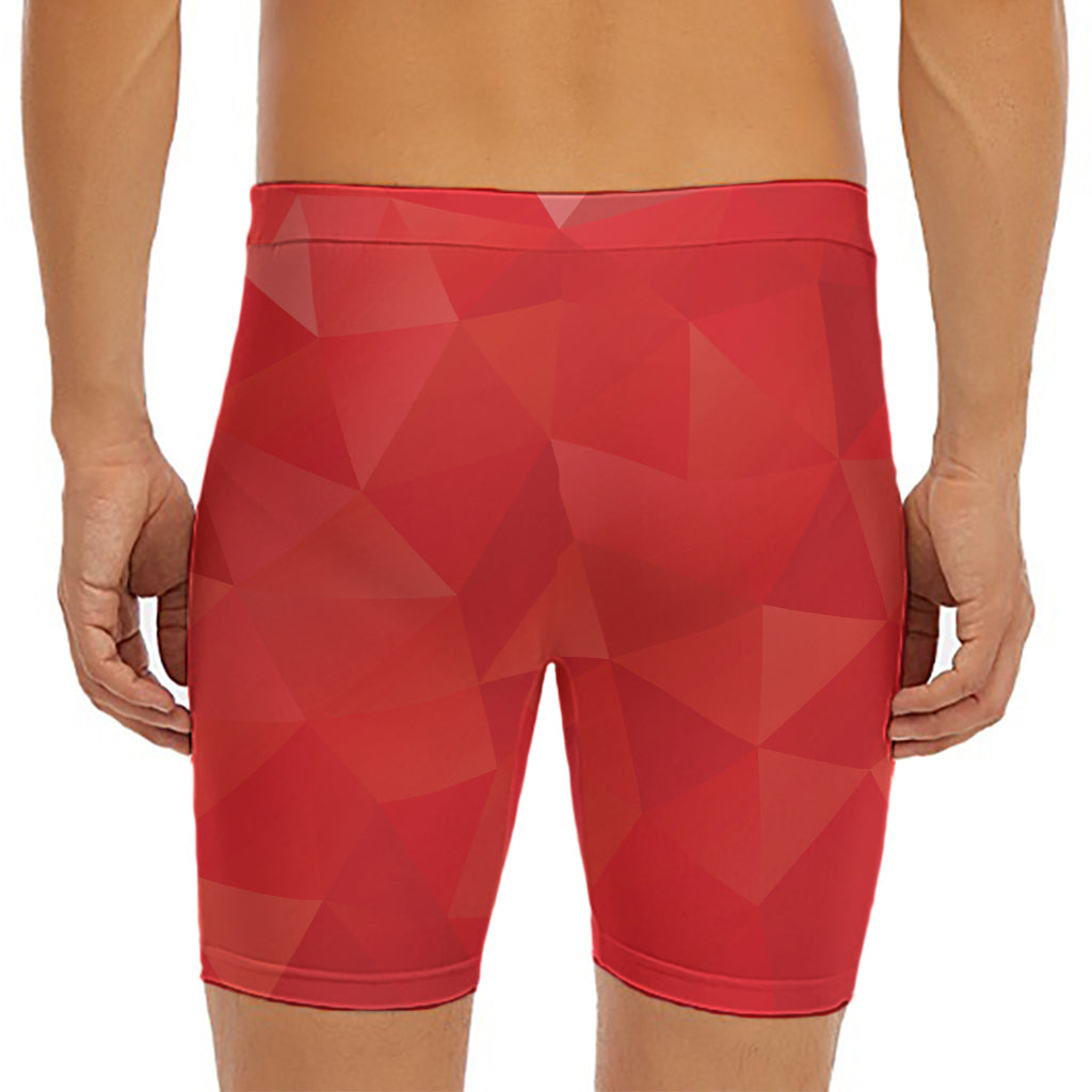 Red Polygonal Geometric Print Men's Long Boxer Briefs