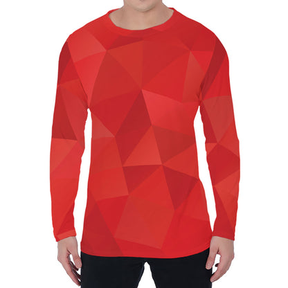Red Polygonal Geometric Print Men's Long Sleeve T-Shirt