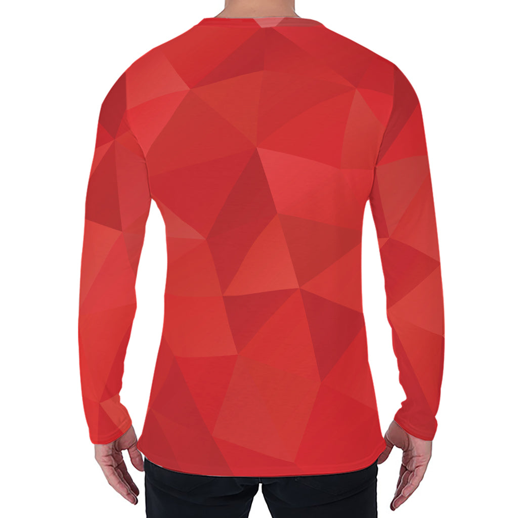 Red Polygonal Geometric Print Men's Long Sleeve T-Shirt