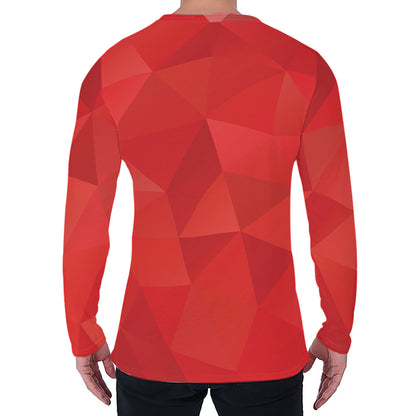 Red Polygonal Geometric Print Men's Long Sleeve T-Shirt