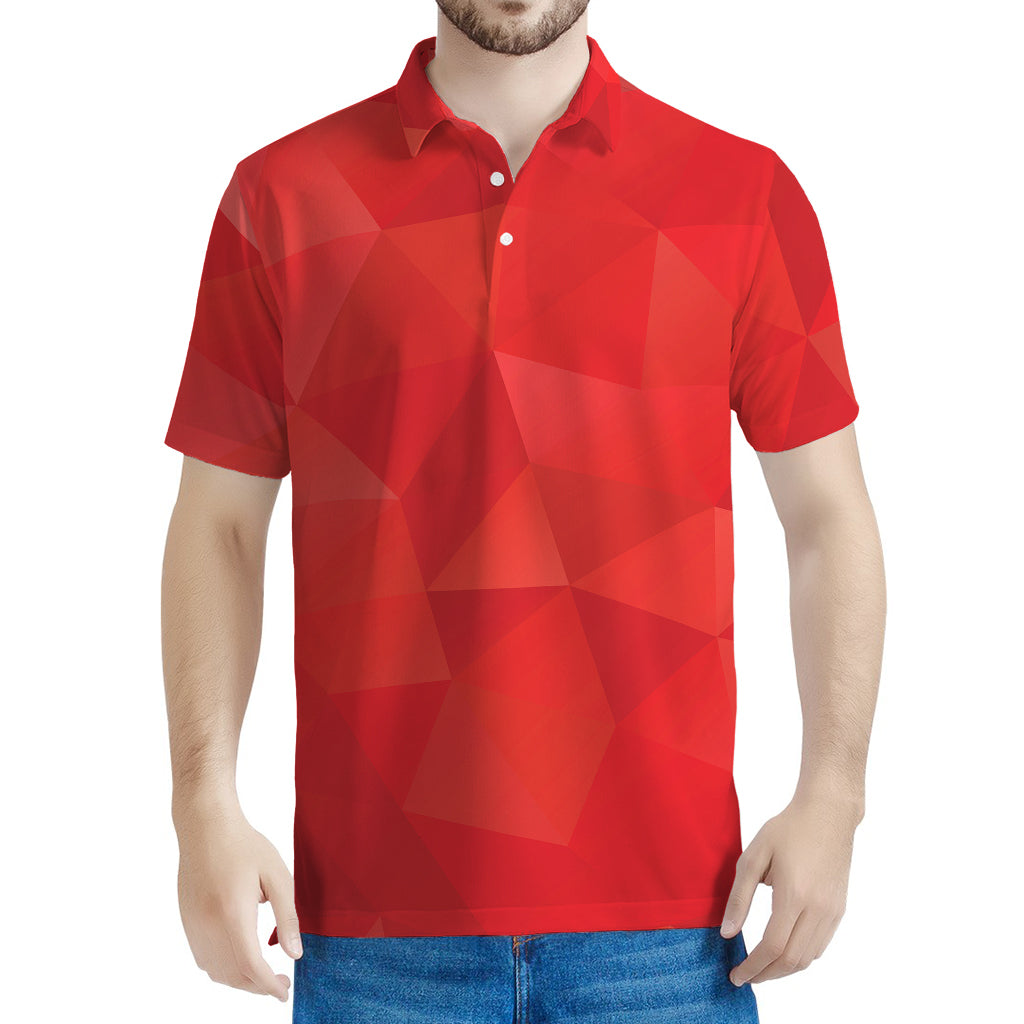 Red Polygonal Geometric Print Men's Polo Shirt