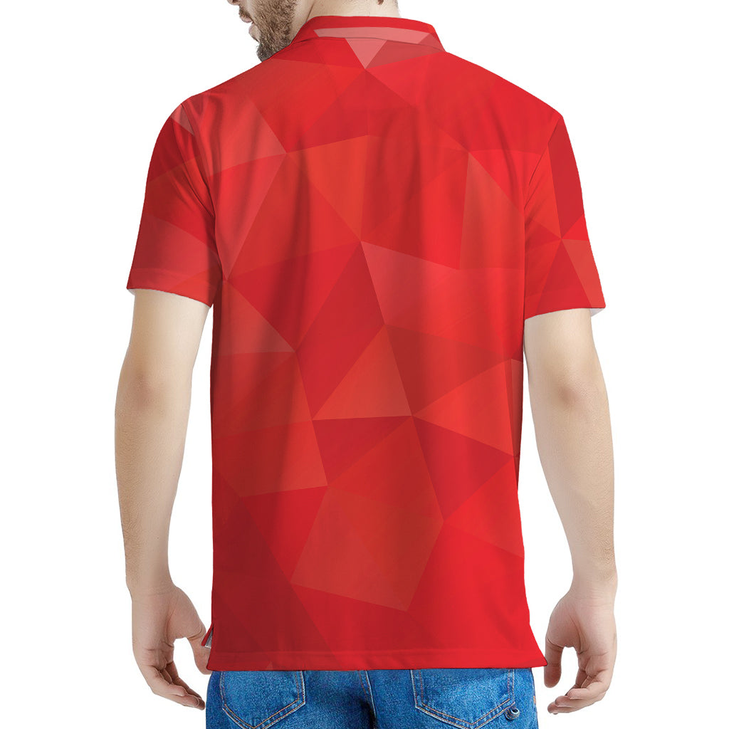 Red Polygonal Geometric Print Men's Polo Shirt