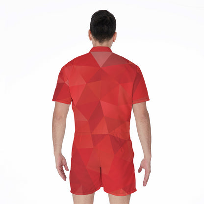 Red Polygonal Geometric Print Men's Rompers