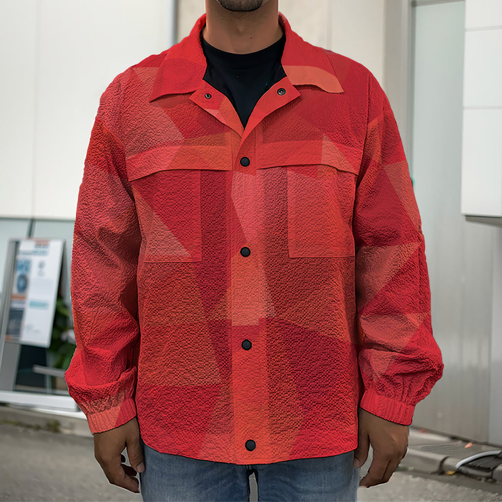 Red Polygonal Geometric Print Men's Shirt Jacket