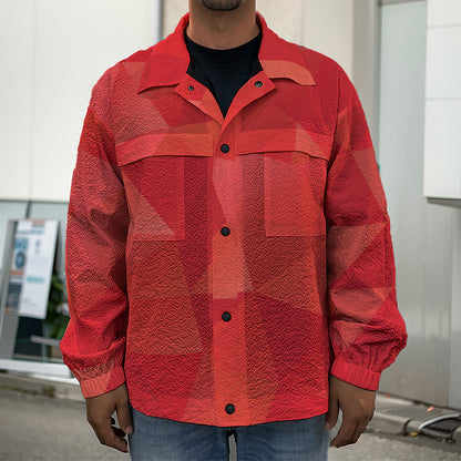 Red Polygonal Geometric Print Men's Shirt Jacket