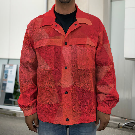 Red Polygonal Geometric Print Men's Shirt Jacket