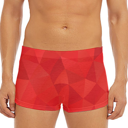 Red Polygonal Geometric Print Men's Short Boxer Briefs