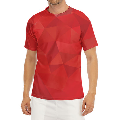 Red Polygonal Geometric Print Men's Short Sleeve Rash Guard