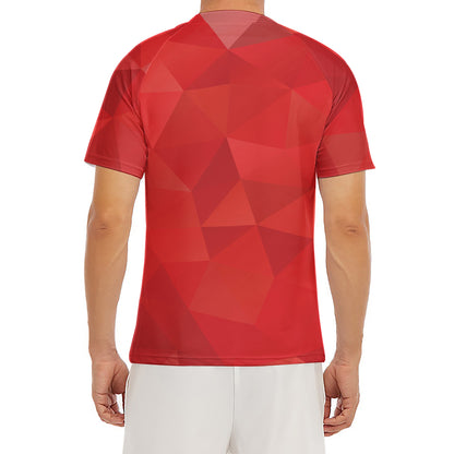 Red Polygonal Geometric Print Men's Short Sleeve Rash Guard
