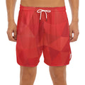 Red Polygonal Geometric Print Men's Split Running Shorts
