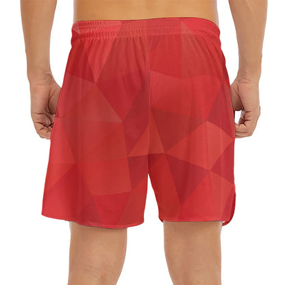 Red Polygonal Geometric Print Men's Split Running Shorts