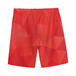 Red Polygonal Geometric Print Men's Sports Shorts