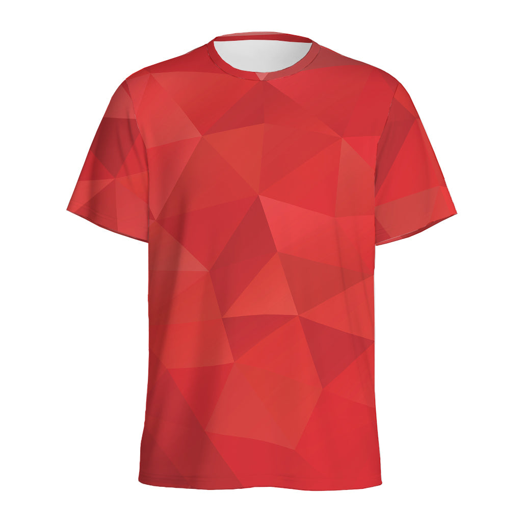 Red Polygonal Geometric Print Men's Sports T-Shirt