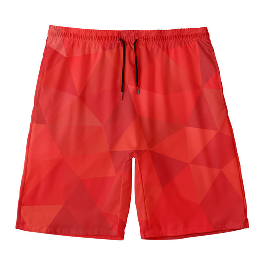 Red Polygonal Geometric Print Men's Swim Trunks