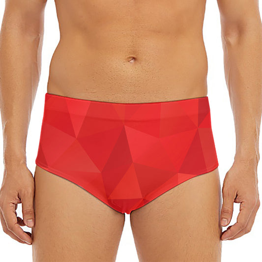 Red Polygonal Geometric Print Men's Triangle Swim Briefs