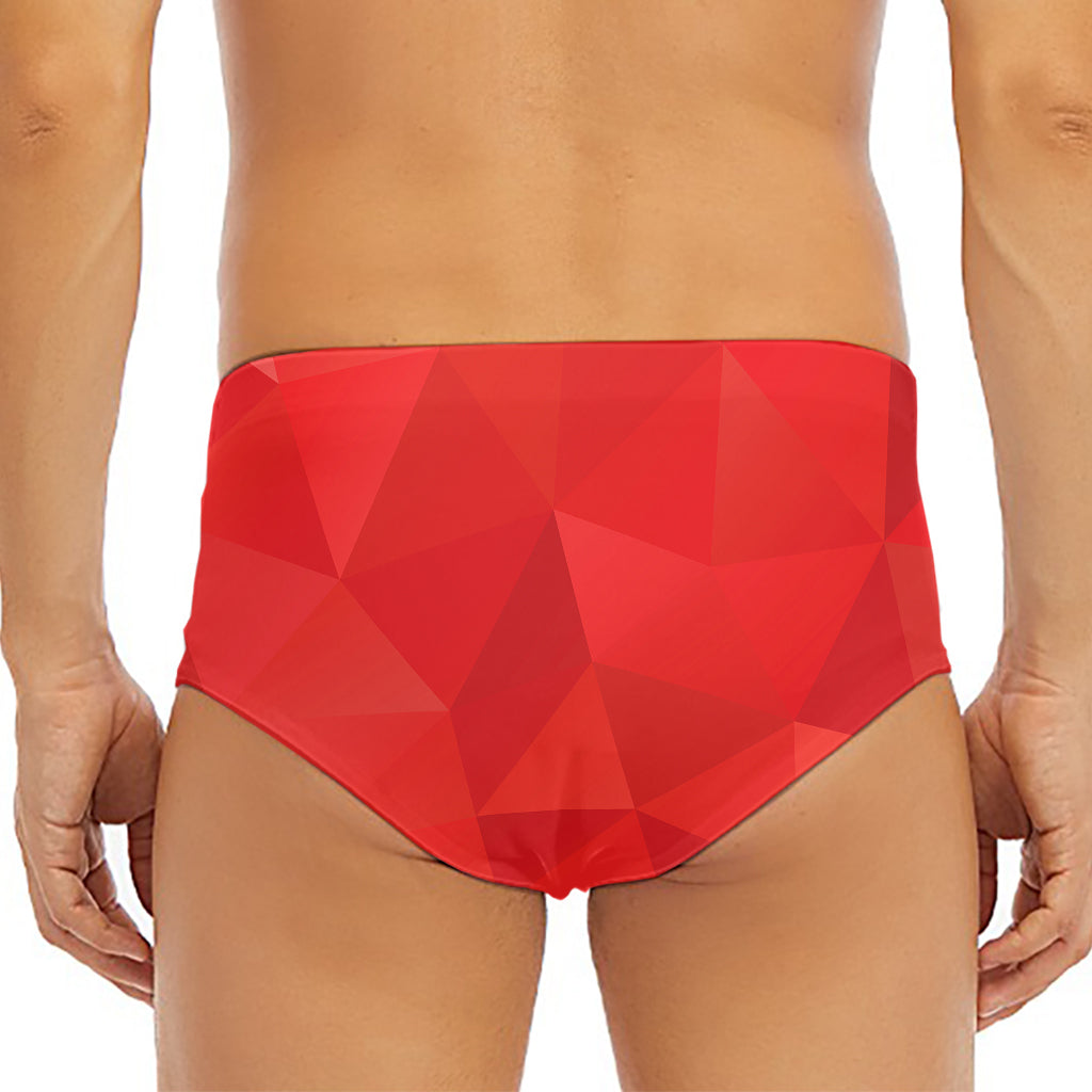 Red Polygonal Geometric Print Men's Triangle Swim Briefs