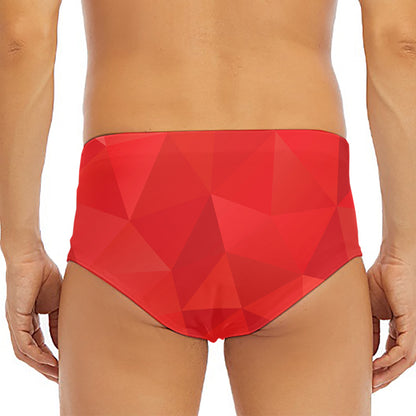 Red Polygonal Geometric Print Men's Triangle Swim Briefs