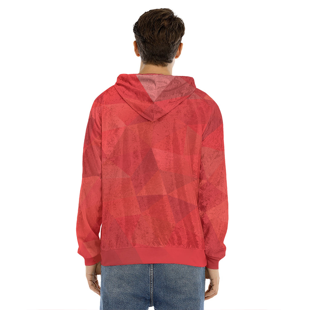 Red Polygonal Geometric Print Men's Velvet Pullover Hoodie