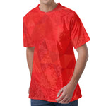 Red Polygonal Geometric Print Men's Velvet T-Shirt