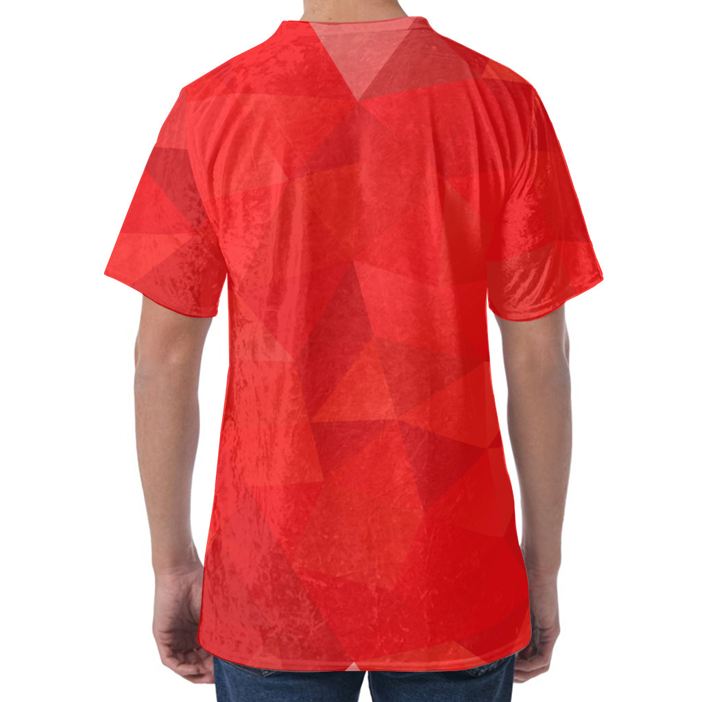 Red Polygonal Geometric Print Men's Velvet T-Shirt