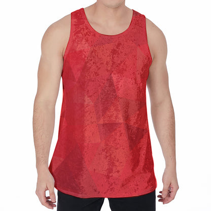 Red Polygonal Geometric Print Men's Velvet Tank Top