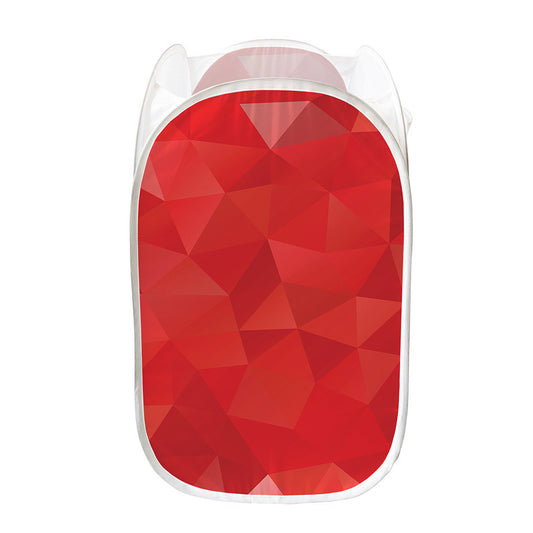 Red Polygonal Geometric Print Mesh Laundry Hamper