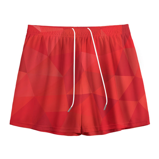 Red Polygonal Geometric Print Mesh Shorts