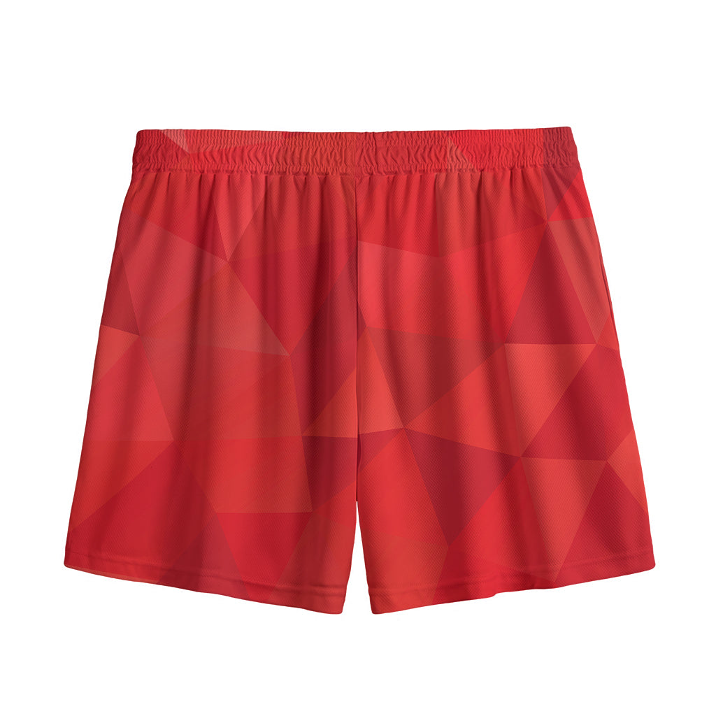 Red Polygonal Geometric Print Mesh Shorts