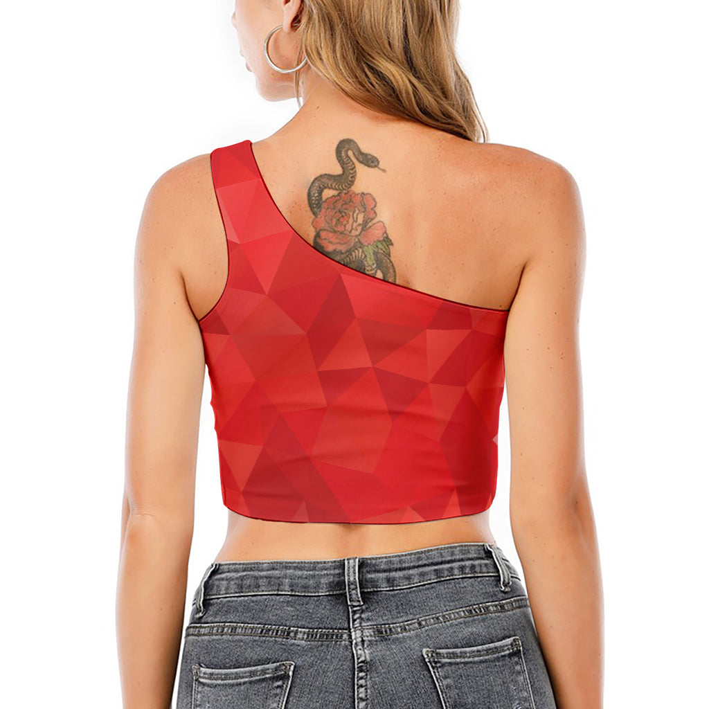 Red Polygonal Geometric Print One Shoulder Crop Top