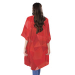 Red Polygonal Geometric Print Open Front Beach Cover Up