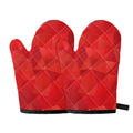 Red Polygonal Geometric Print Oven Mitts