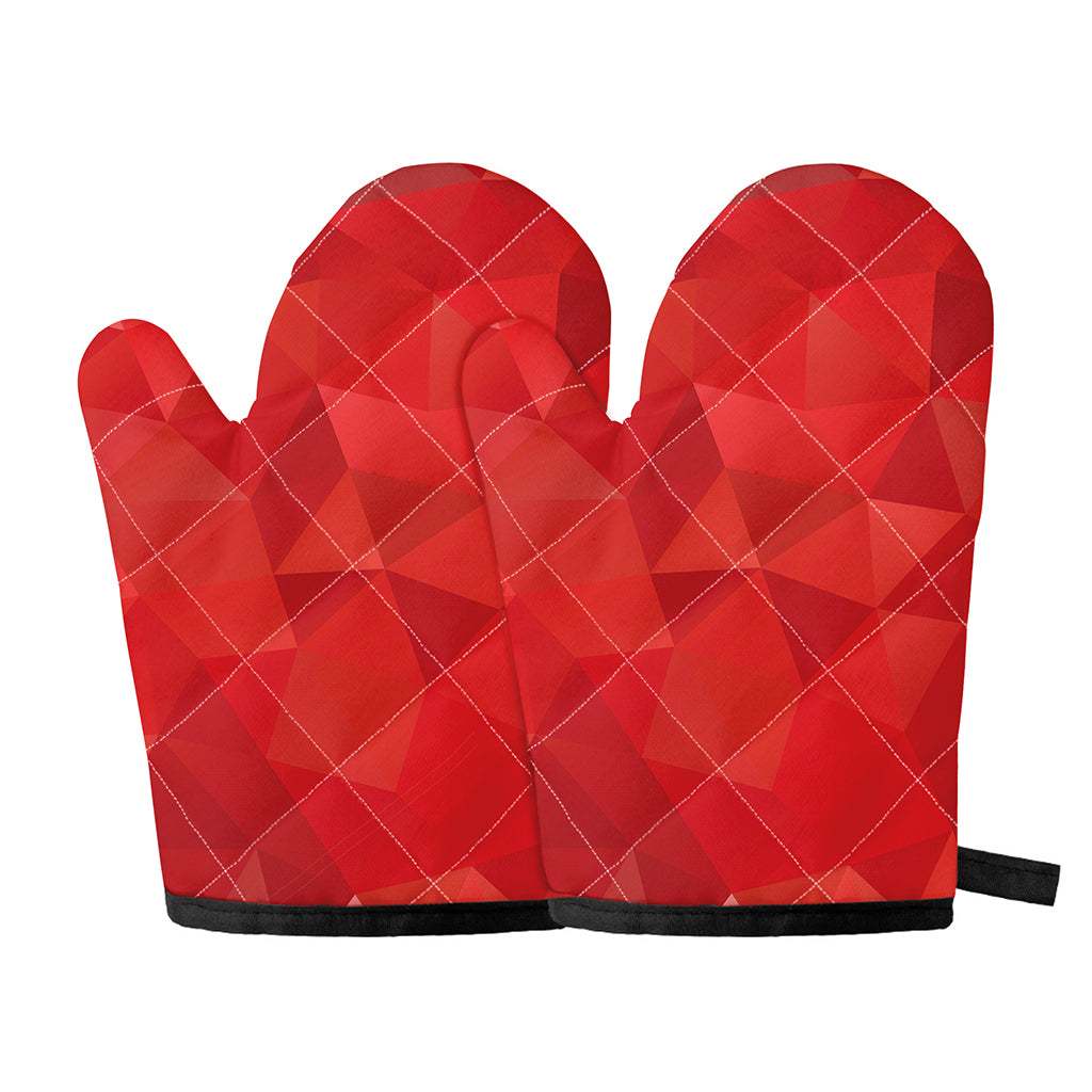 Red Polygonal Geometric Print Oven Mitts