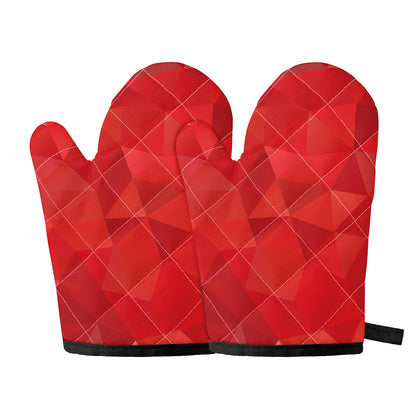 Red Polygonal Geometric Print Oven Mitts