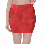 Red Polygonal Geometric Print Pencil Mini Skirt