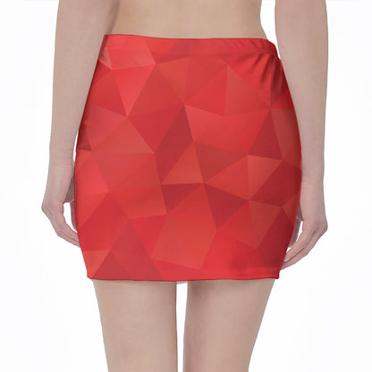 Red Polygonal Geometric Print Pencil Mini Skirt