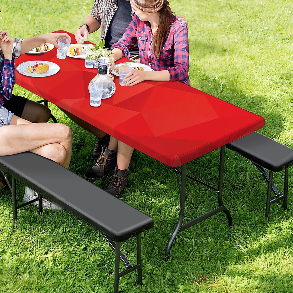 Red Polygonal Geometric Print Picnic Table Cover