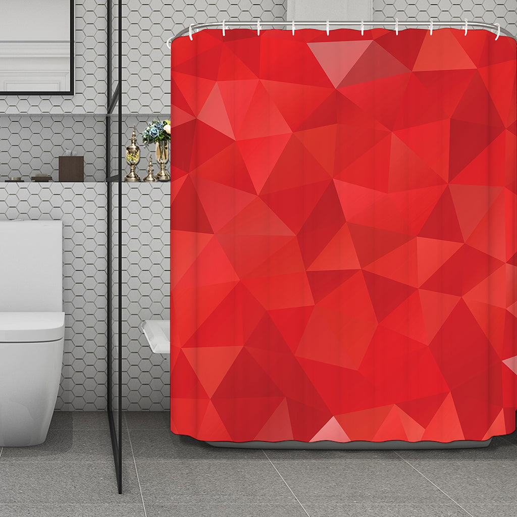 Red Polygonal Geometric Print Polyester Shower Curtain