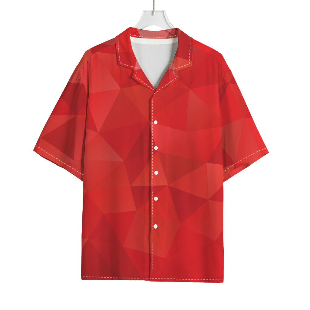 Red Polygonal Geometric Print Rayon Hawaiian Shirt