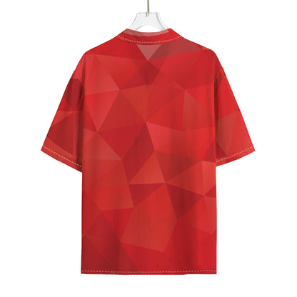 Red Polygonal Geometric Print Rayon Hawaiian Shirt